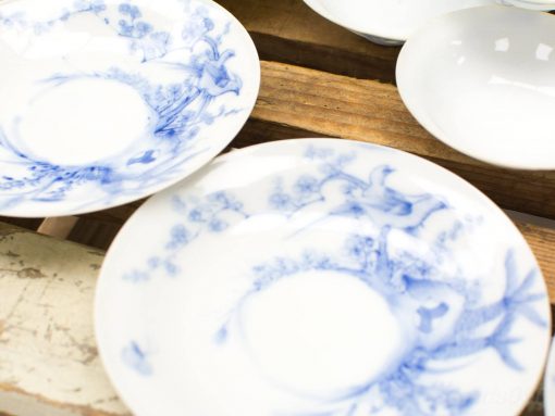 Elegant blue and white vintage ceramic plate set, perfect for special occasions and gatherings.