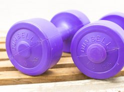 Vibrant purple 5-pound dumbbells for home workouts, perfect for beginners and light training.