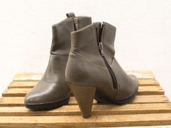 Stylish gray ankle boots with a heel and side zipper for versatile womens fashion.