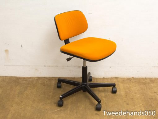 Vibrant orange office chair with adjustable height, ideal for a stylish and functional workspace.