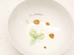 Elegant ceramic bowl with strawberry illustration and FRAGERIA text, perfect for decor or serving.