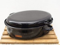 Sleek black casserole dish with lid, perfect for stylish cooking and serving homemade meals.