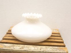 Elegant white glass vase with scalloped edge, perfect for vintage decor and centerpiece displays.