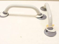 Durable white grab bars for bathroom safety and support, ideal for elderly and mobility-challenged users.