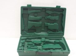 Green tool storage case with organized compartments for efficient transportation and access to equipment.