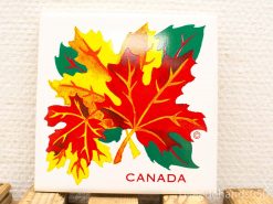 Vibrant maple leaf tile representing Canadian autumn beauty and heritage. Perfect for decor.