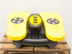 Ergonomic black and yellow foot massager with adjustable settings for ultimate comfort and relaxation.