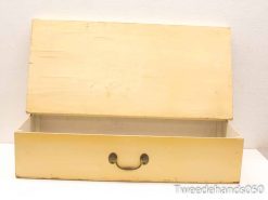 Vintage yellow wooden storage box with a rustic look and spacious interior for versatile use.