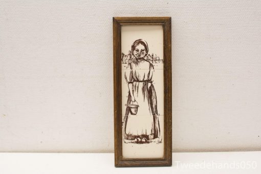 Charming vintage illustration of a girl in a rustic wooden frame, radiating childhood nostalgia.