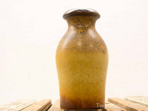 Elegant vintage ceramic vase in rich brown and warm yellow glaze, perfect for any decor.