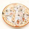 Vibrant Japanese decorative plate featuring scenic landscapes and elegant kimono-clad figures.