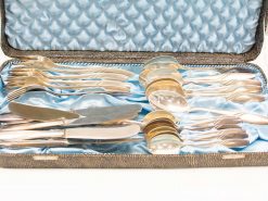 Elegant silverware set in luxury case, perfect for formal dining occasions.