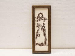 Charming vintage illustration of a girl in a rustic wooden frame, radiating childhood nostalgia.