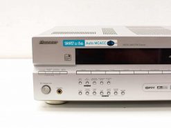 Sleek Pioneer audio receiver, 100W per 6 channels, with automatic calibration and versatile settings.