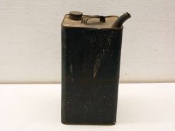 Vintage metal fuel canister with rustic charm, ideal for collectors or decorative use.