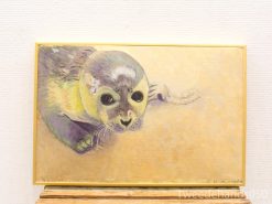 Playful seal artwork by P. Houtum, showcasing curiosity and charm with soft colors.