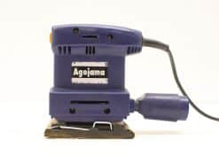 Agojama electric sander: compact design, blue housing, ideal for woodworking, shows vintage character.