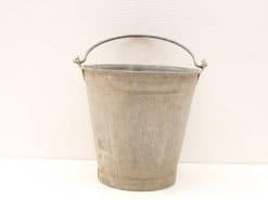 Classic galvanized metal bucket with handle, perfect for gardening and everyday tasks.