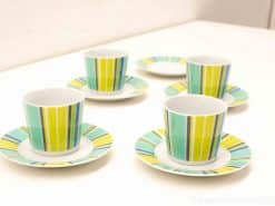 Vibrant striped cup and saucer set for stylish coffee and tea occasions.