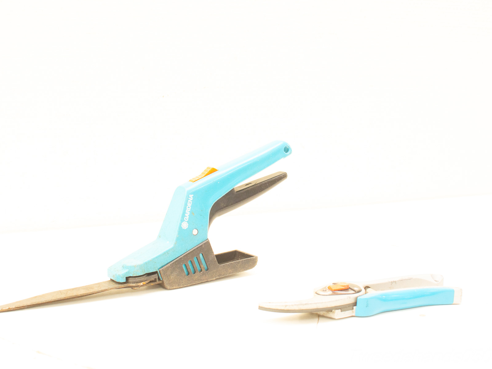 High-quality gardening scissors and pruning shears with blue handles for precise cutting tasks.