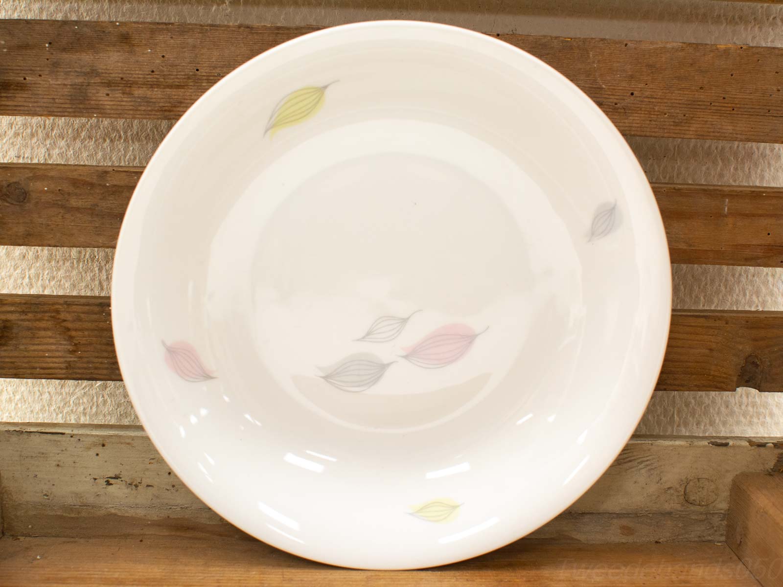 Elegant porcelain plate with pastel leaf motifs, perfect for enhancing any dining experience.