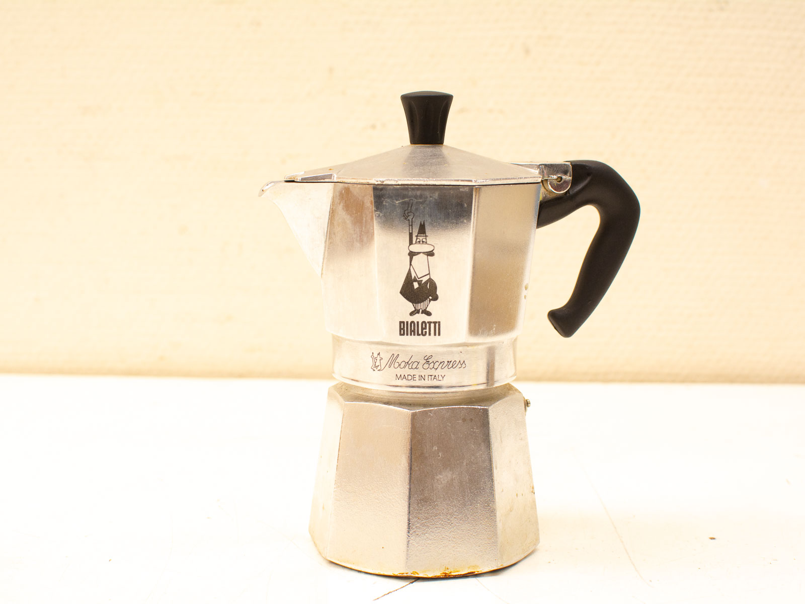 Classic vintage Bialetti moka pot for rich, aromatic Italian coffee brewing.