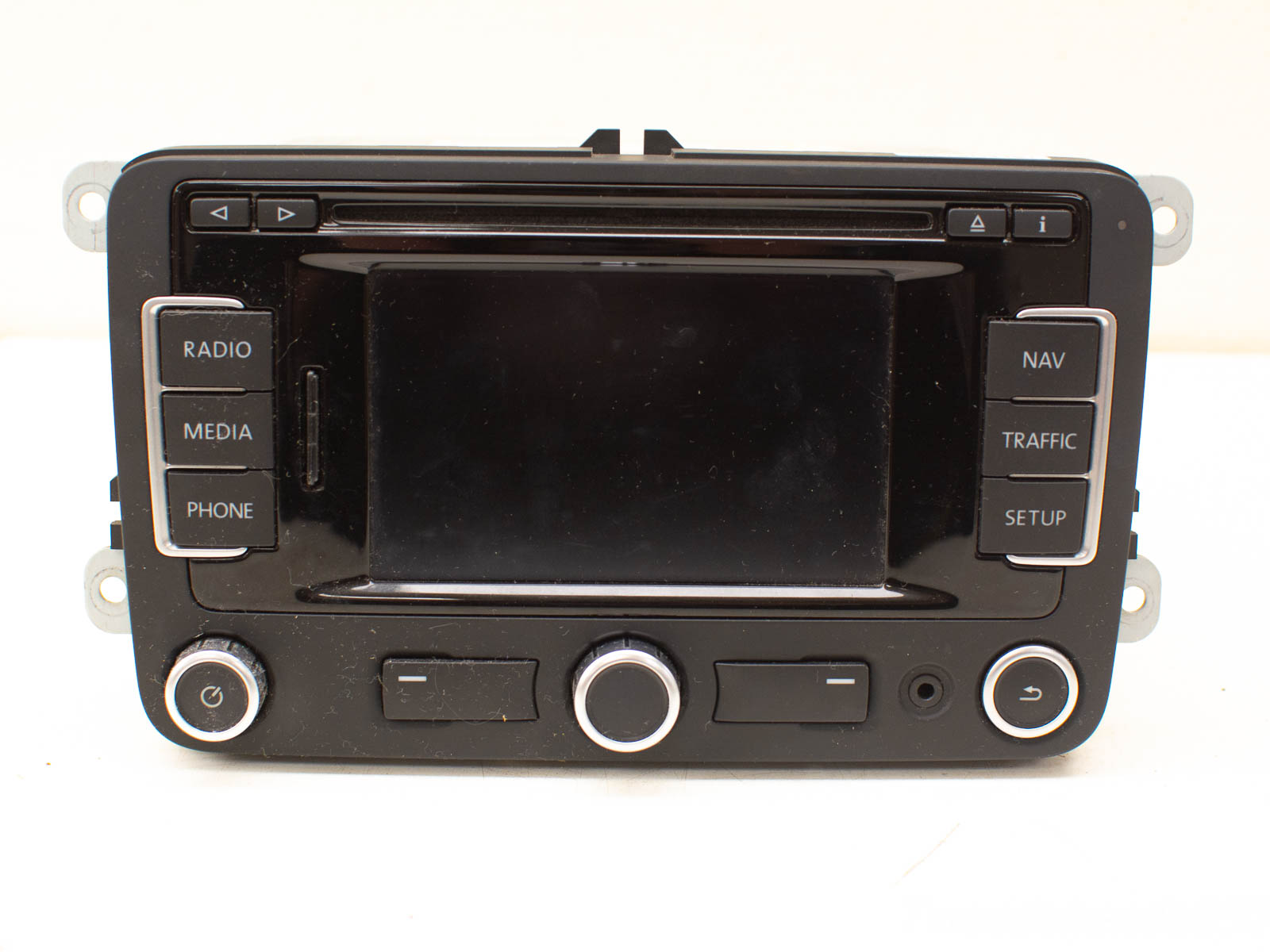 Sleek black car audio-visual system with ergonomic controls and touchscreen interface for modern vehicles.