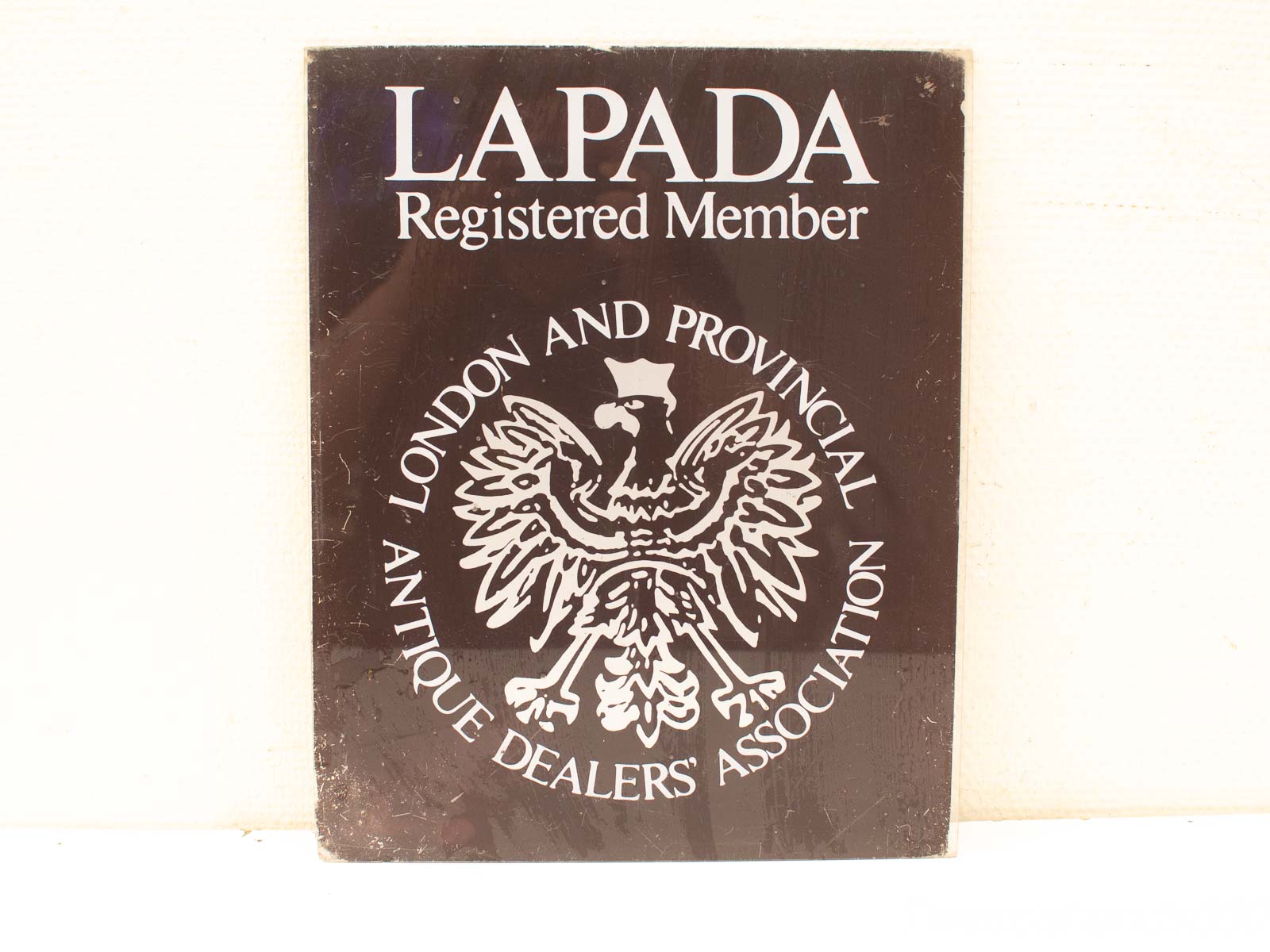 LAPADA Registered Member plaque highlighting antique dealers professionalism and tradition in the trade.