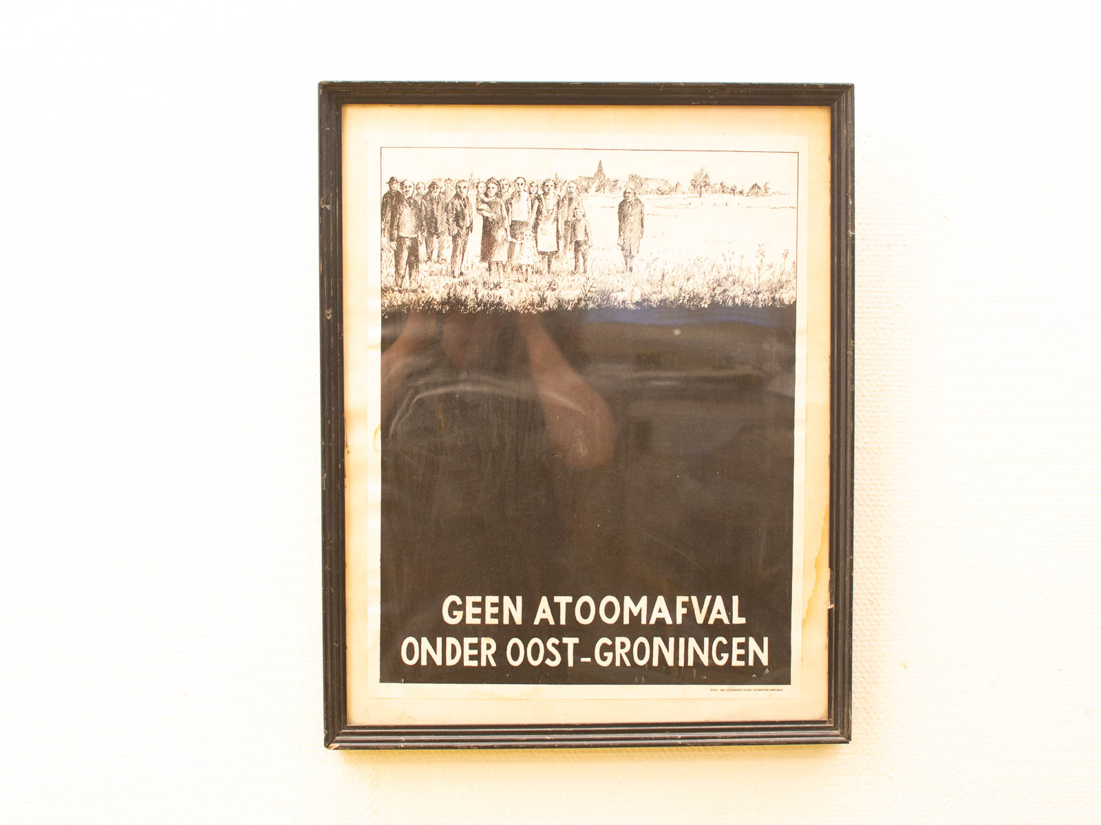 Community protest poster against nuclear waste disposal in East Groningen, emphasizing environmental activism.