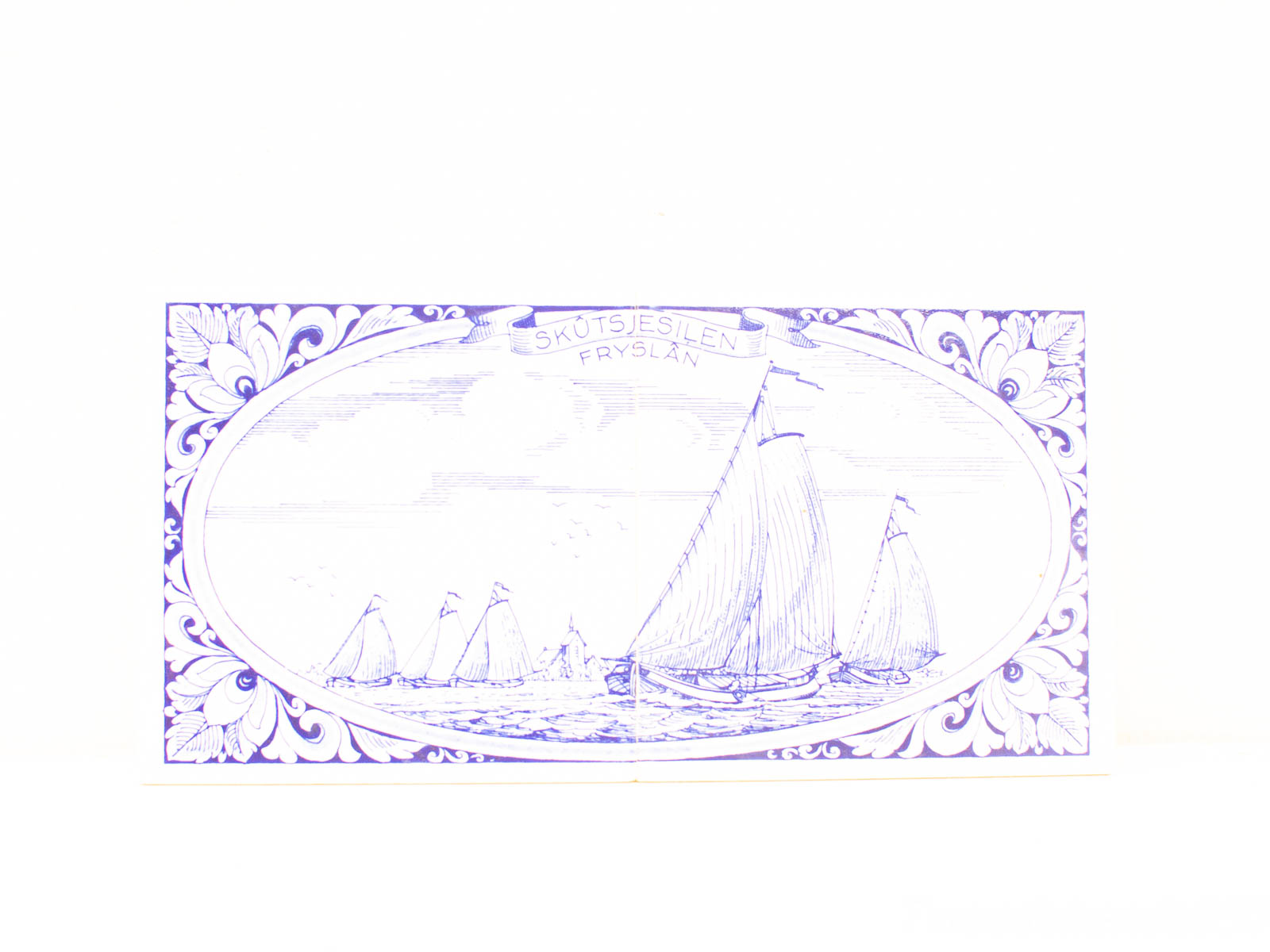 Vintage sailboats in Friesland, framed by an elegant floral border, celebrate maritime heritage.