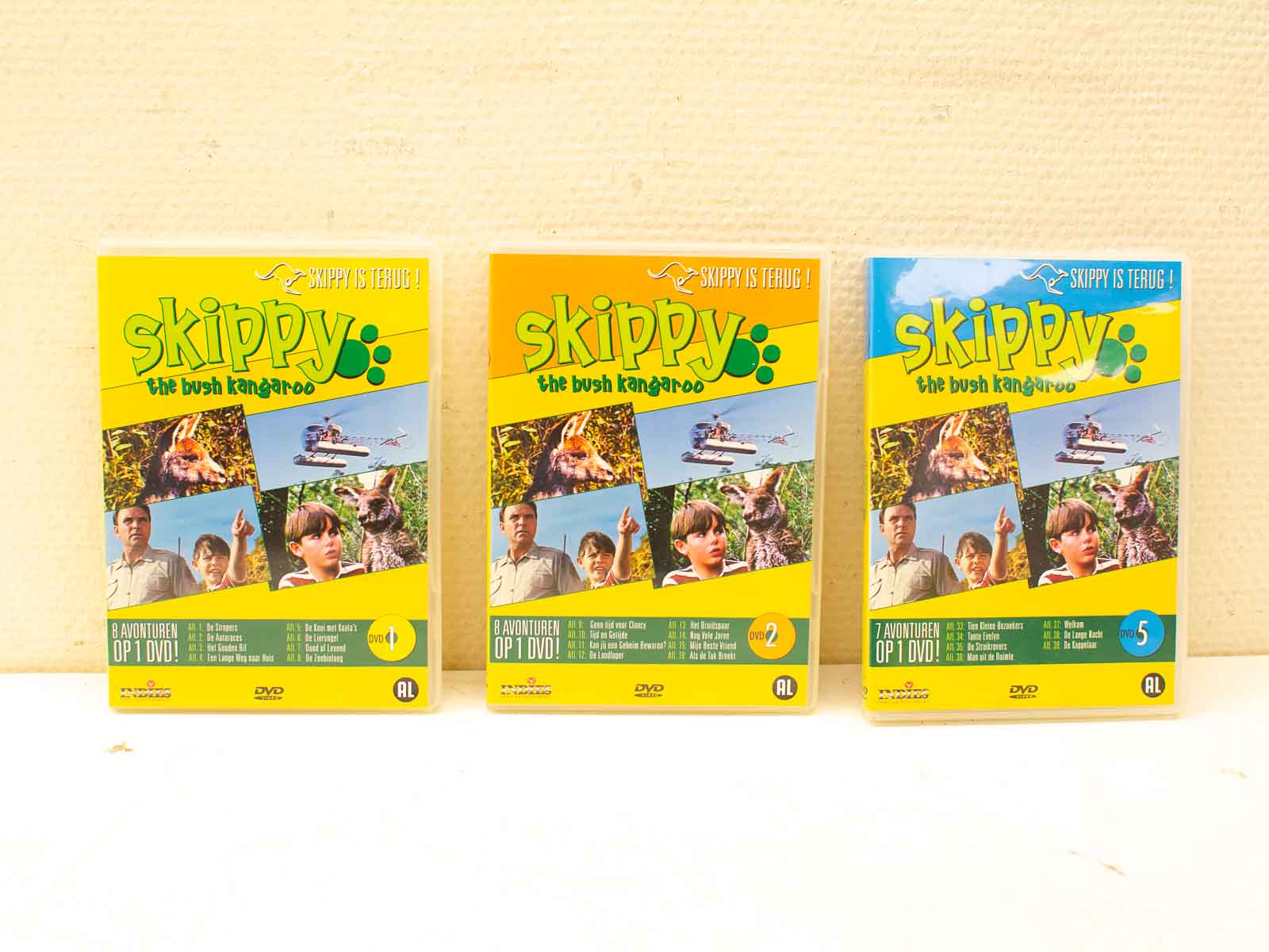 Explore vibrant DVD cases of Skippy the Bush Kangaroo, classic Australian adventures for all ages.