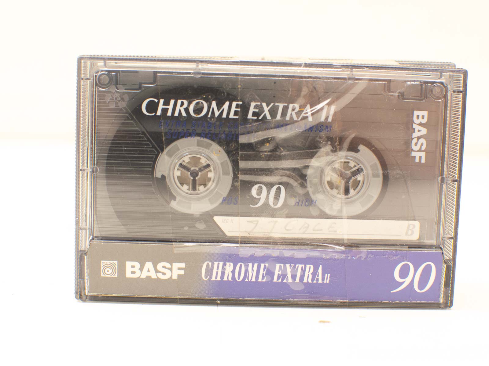 Vintage BASF Chrome Extra II cassette tape, 90 minutes, nostalgic design for collectors and music lovers.