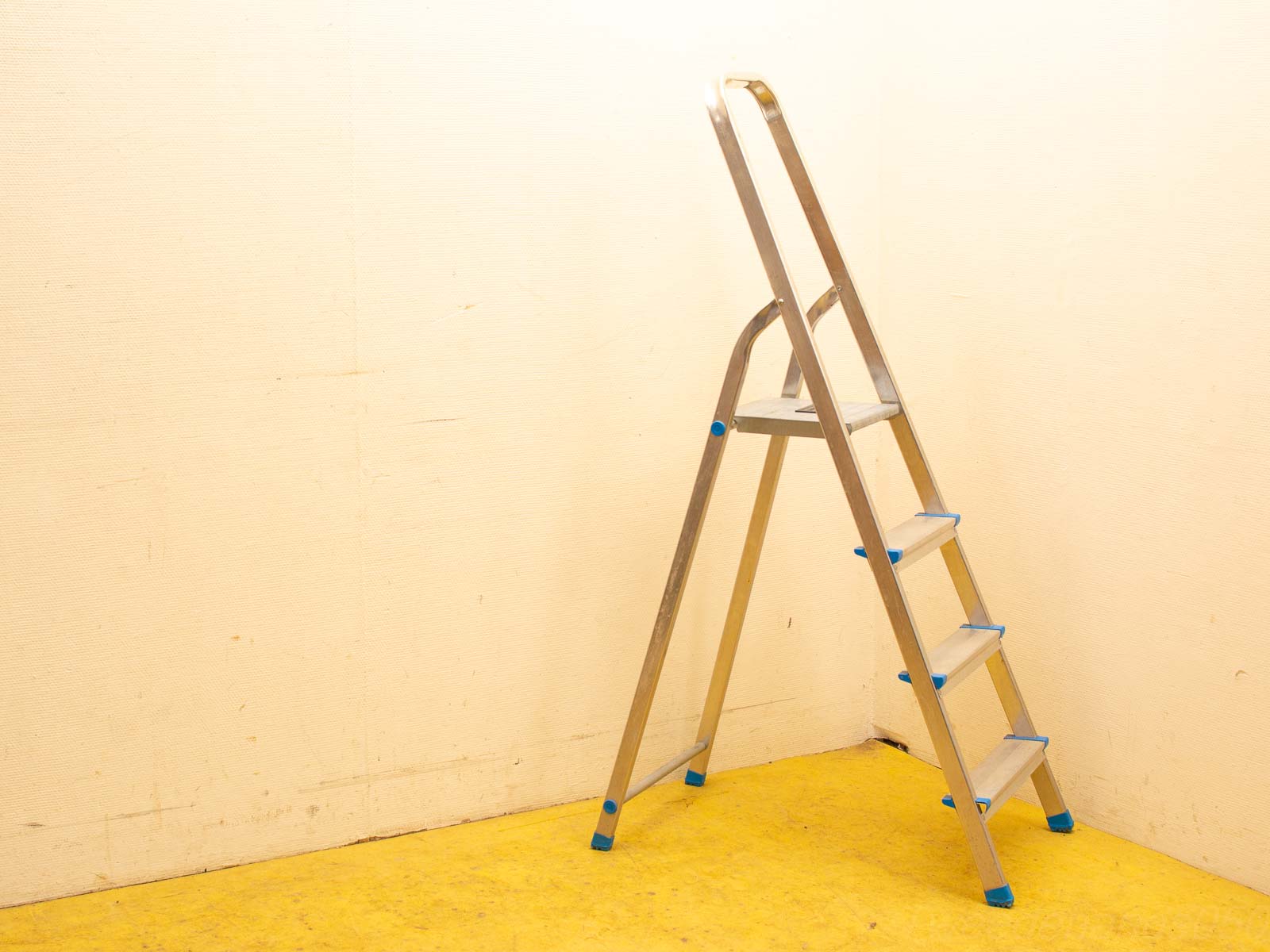 Sturdy aluminum ladder with blue grips, perfect for safe access and everyday tasks.