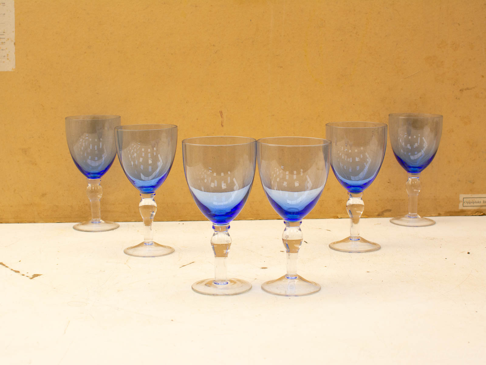 Elegant vintage blue goblets set of six, perfect for special occasions and decor.