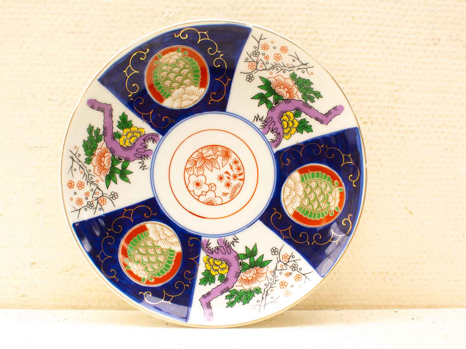 Vibrant, hand-painted ceramic plate showcasing traditional Asian floral patterns and craftsmanship.