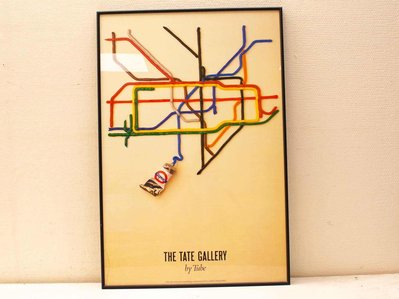 Colorful London Underground map artwork combining pipe cleaners and a sculpted paint tube.