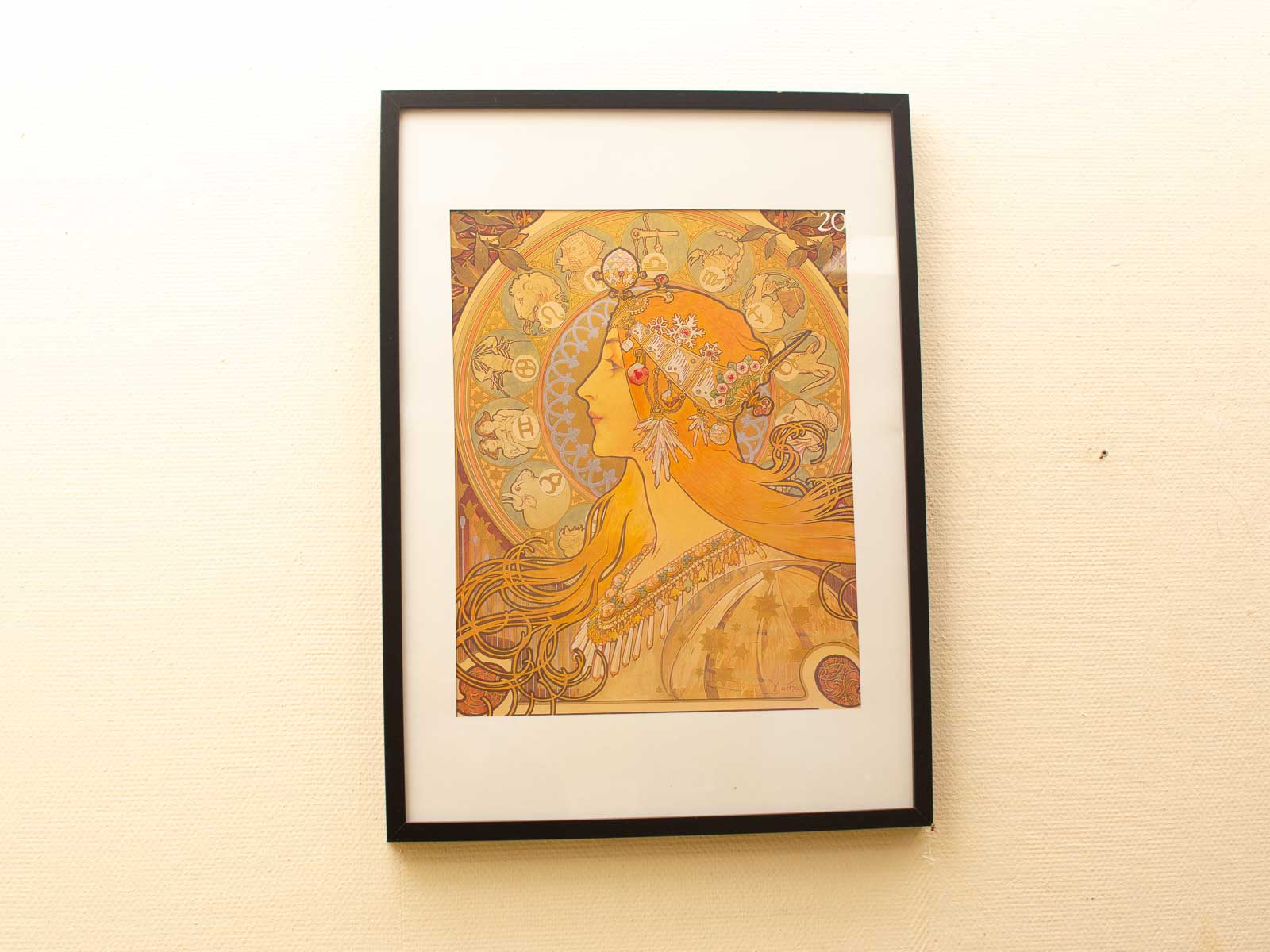 Ethereal woman’s profile in gold hues, embodying Art Nouveau elegance and tranquility.