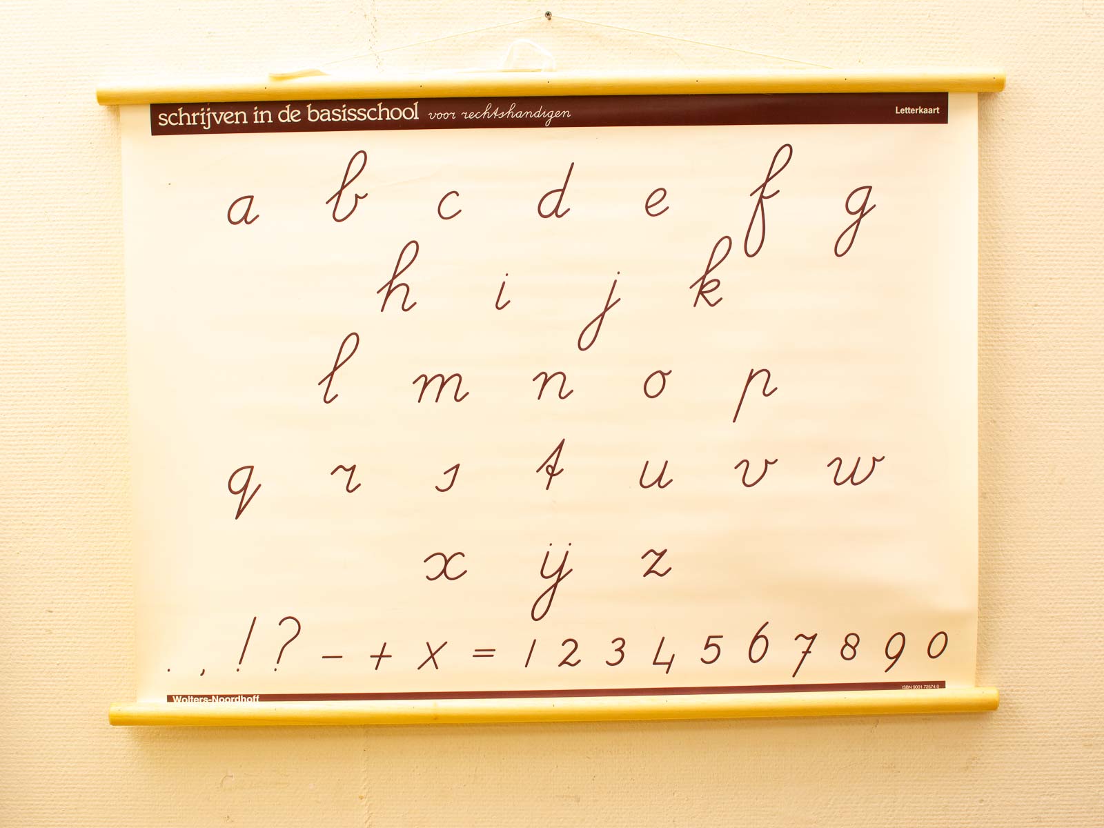 Handwriting chart for kids: cursive letters, punctuation, and numbers for primary school practice.