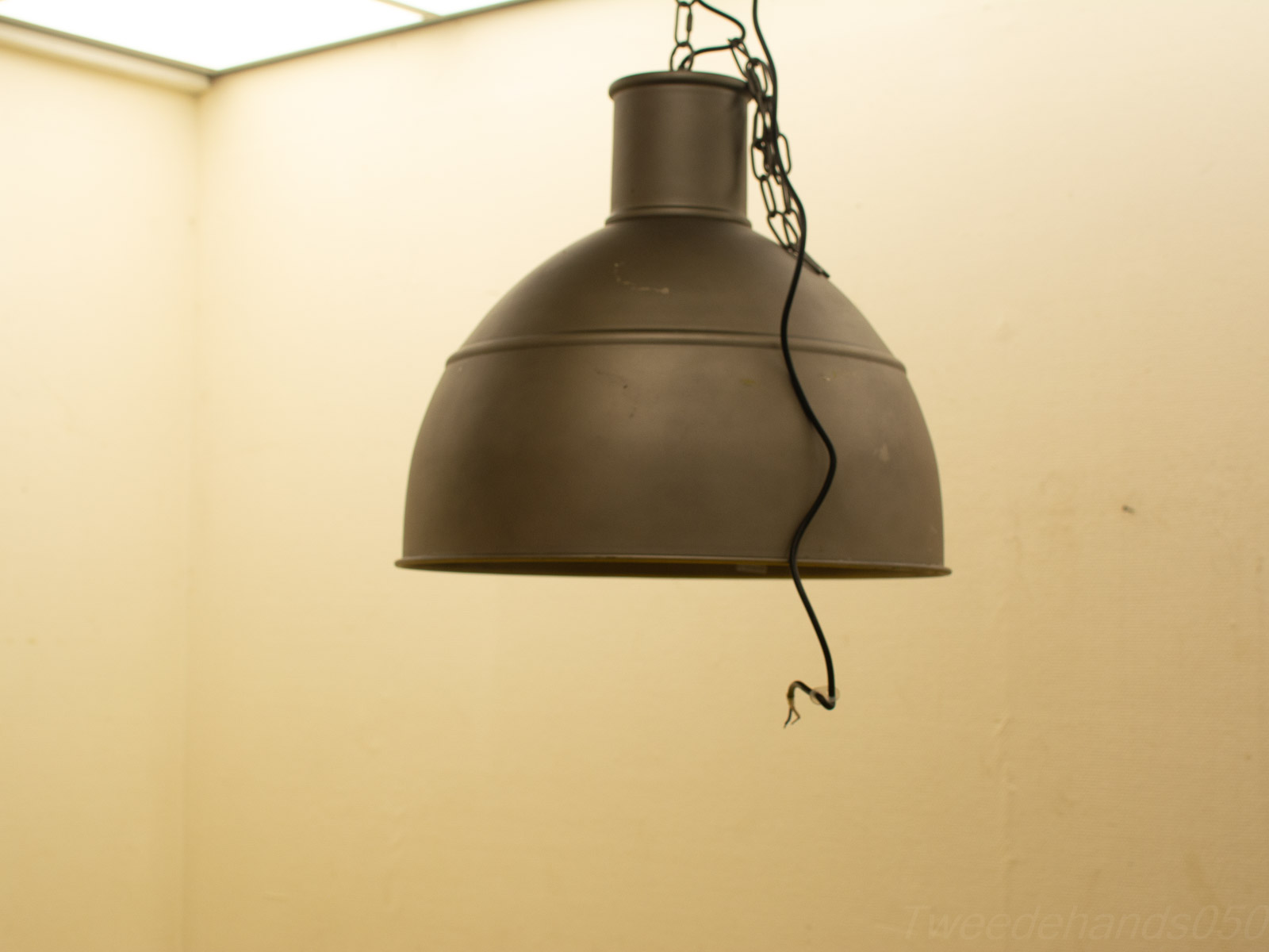 Vintage gray industrial pendant light with a matte finish, adding character to any space.