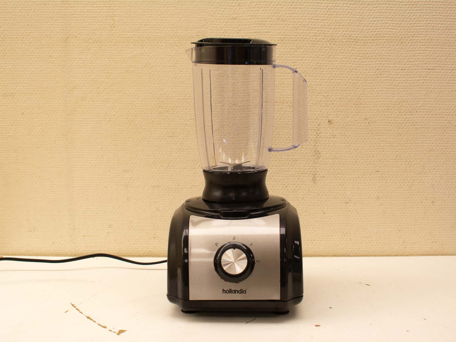 Sleek black blender with transparent jug, perfect for smoothies and soups in modern kitchens.