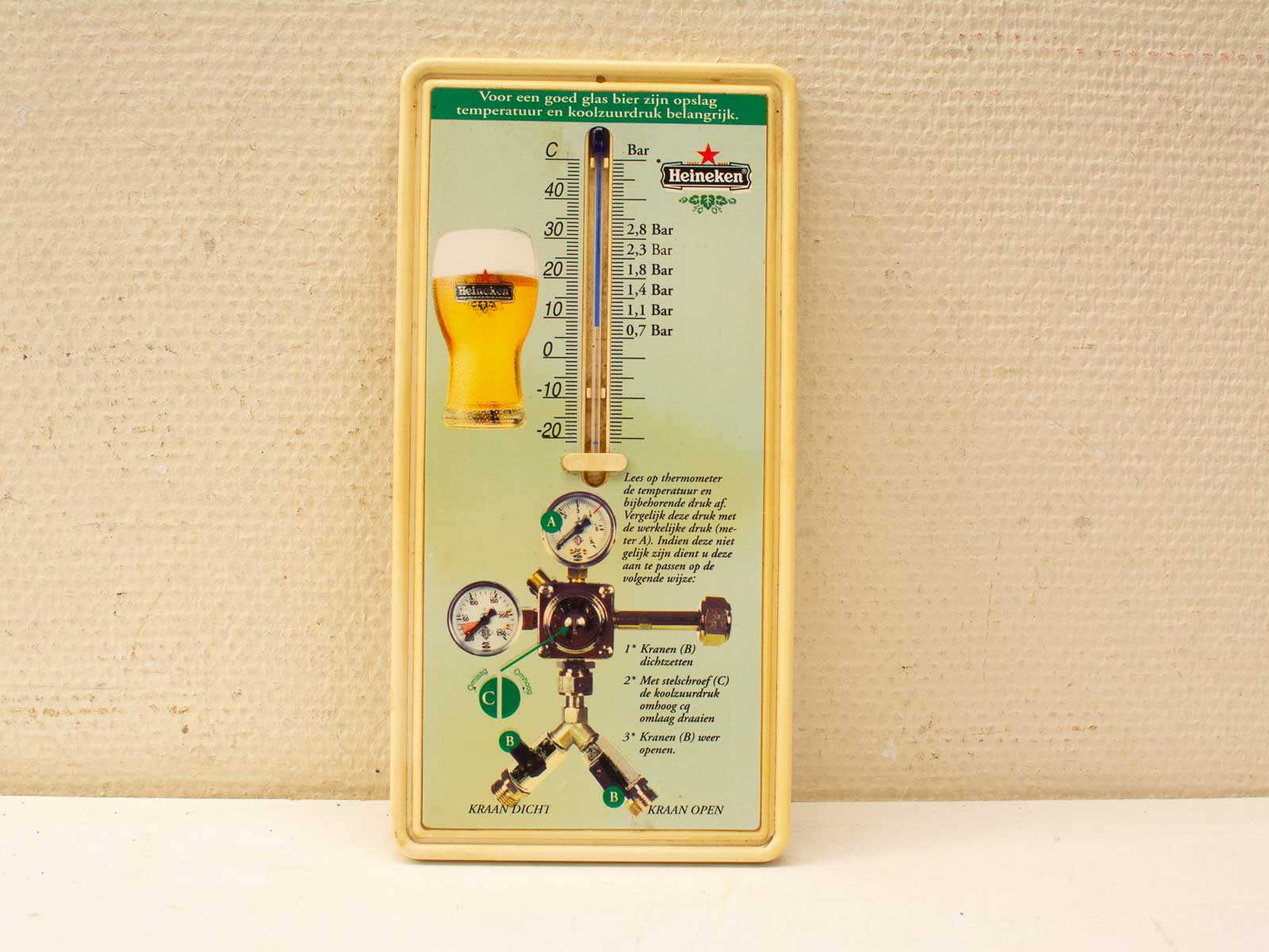 Heineken beer thermometer and pressure gauge for optimal serving temperature and quality control.