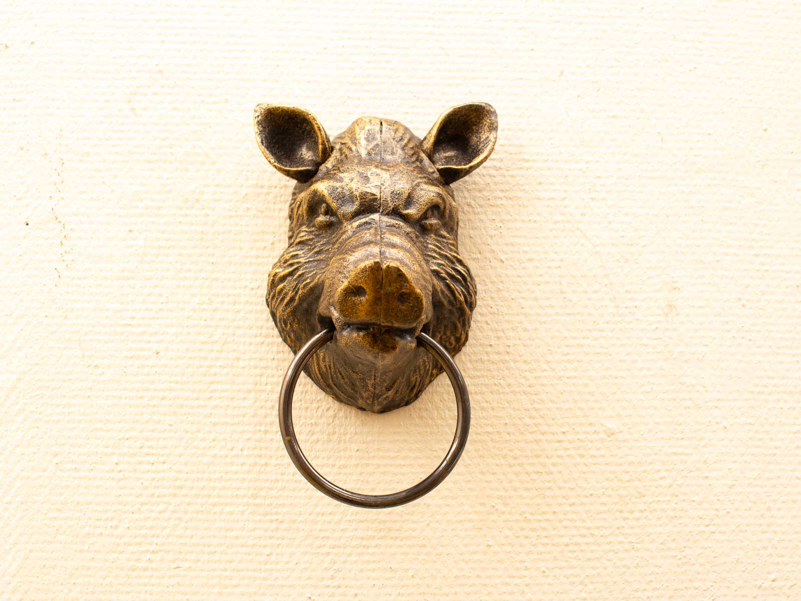 Vintage boar head door knocker: a unique, artistic touch for your entrance decor.