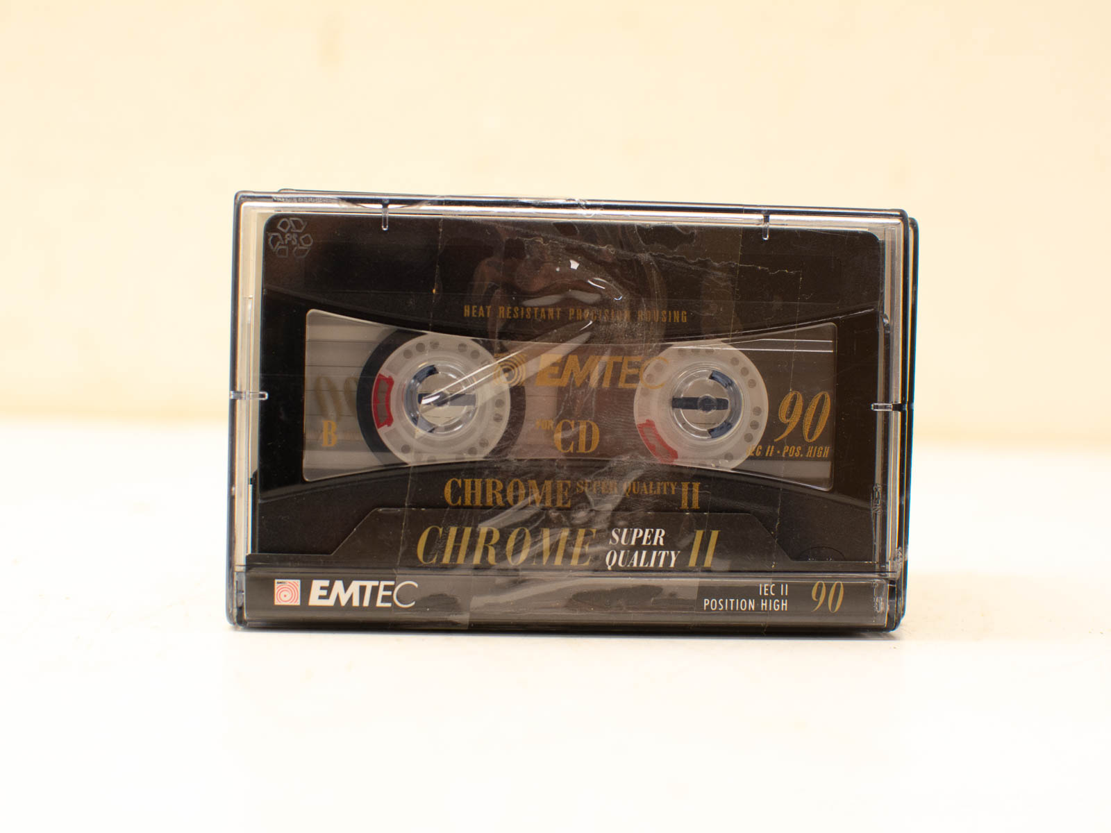 Vintage EMTEC Chrome Audio Cassette, 90 minutes, Super Quality II for music lovers and collectors.